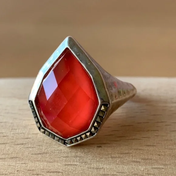 JUDITH JACK CORAL TRIPLET MARCASITE RING 925 STERLING SILVER STATEMENT OVERSIZED